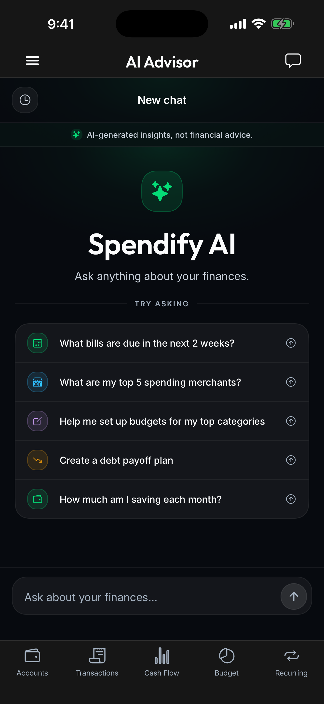 Spendify AI advisor answering a money question