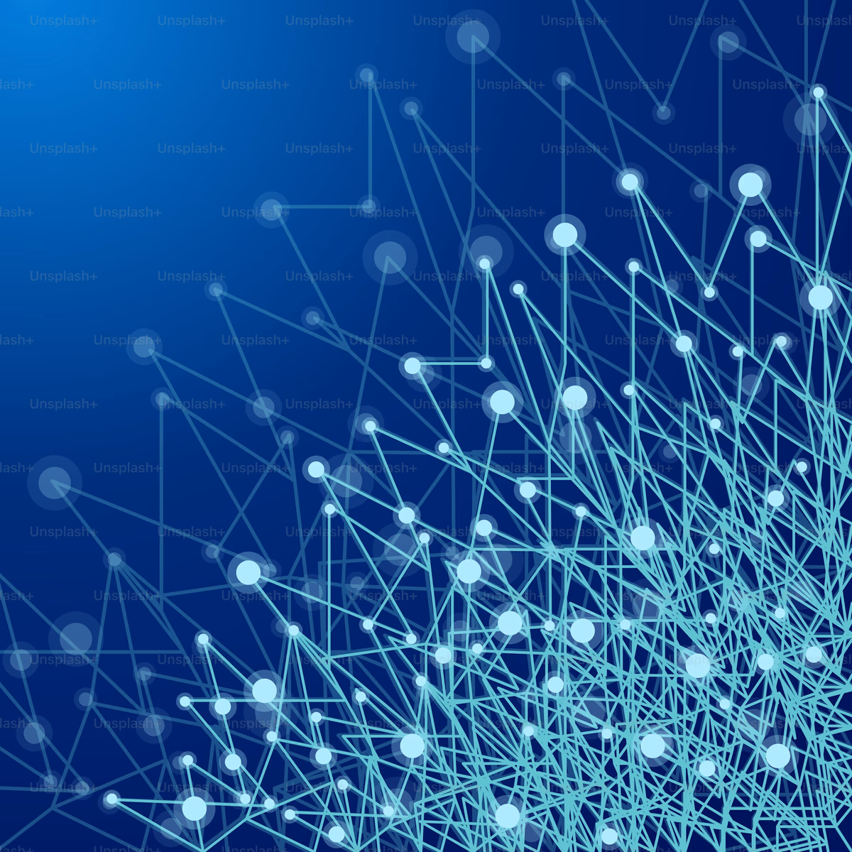 Abstract network of glowing blue nodes representing an AI assistant connecting to financial data