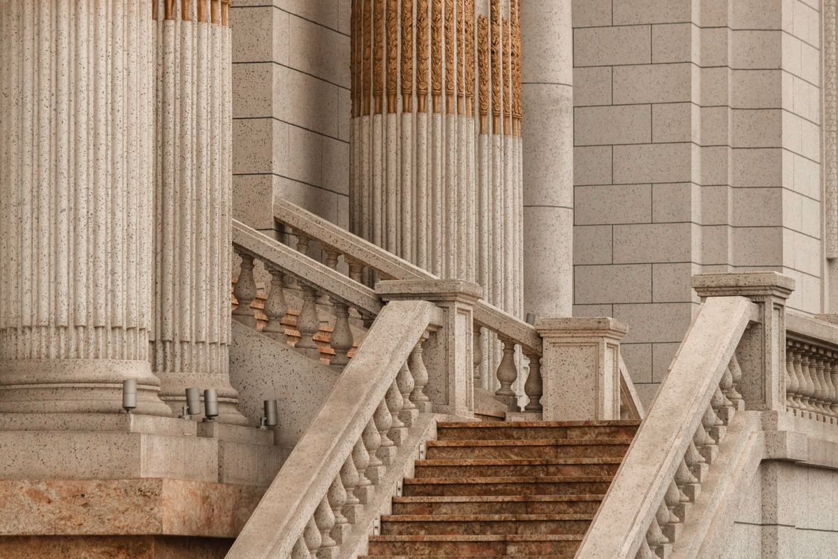 Classical stone columns of a government building